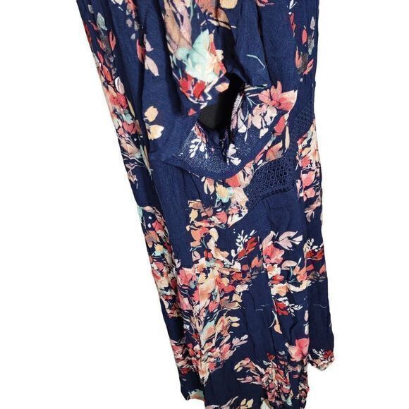 Torrid Navy Gauze Short Sleeve Skater Dress with Lace Collar Detail and Pockets - Picture 5 of 10